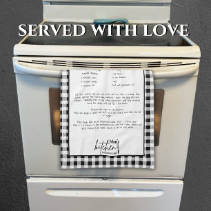 Mum Love Served Recipe Black White Buffalo Plaid Tea Towel