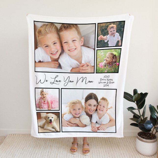 Mum Love You Photo Collage Fleece Blanket (Creator Uploaded)