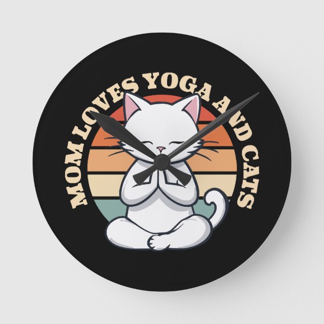  Mum Loves Cats and Yoga Round Clock (Front)