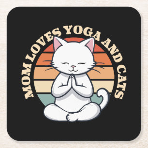 Mum Loves Cats and Yoga Square Paper Coaster