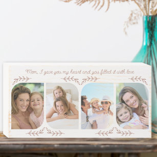 Mum Loving Words 4 Vertical Photo Delicate Leaf Wooden Box Sign