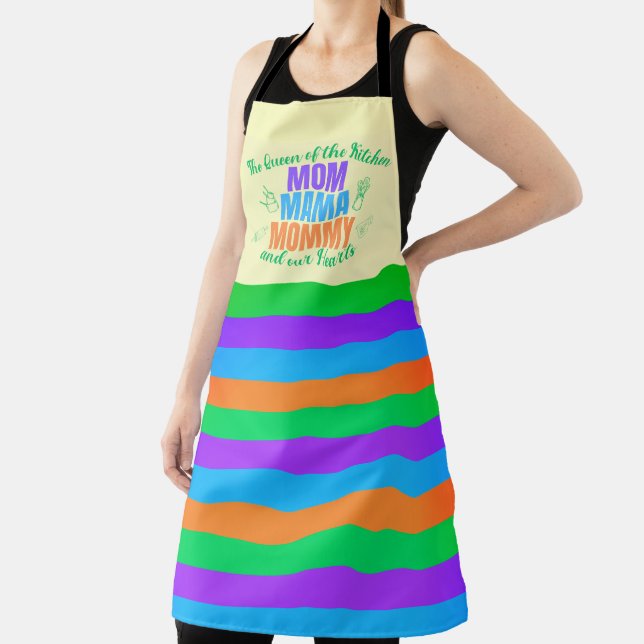 Mum Mama Mummy Queen of The Kitchen Solid Stripes Apron (Insitu)