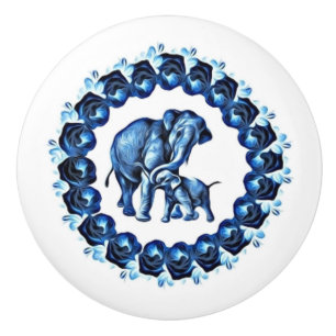 Mum, me and roses in blue ceramic knob