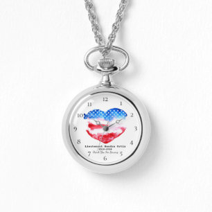 *~* Mum Military Veteran Red White Blue Heart Flag Watch