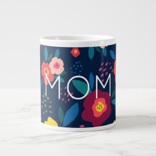 Mum Modern Floral Blue and Coral Coffee Large Coffee Mug