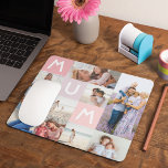 Mum Modern Photo Grid Collage Family Keepsake Pink Mouse Pad<br><div class="desc">Send a beautiful personalised mouse pad to your mum that she'll cherish forever. Special personalised photo collage mouse pad to display 9 of your own special family photos and memories. Our design features a modern 9 photo collage grid design with "Mum" letters displayed in the grid design.</div>