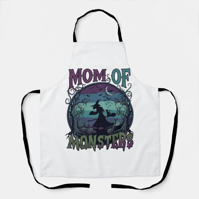 Mum Monsters Halloween Witch Moon Pumpkins Graveya Apron (Front)