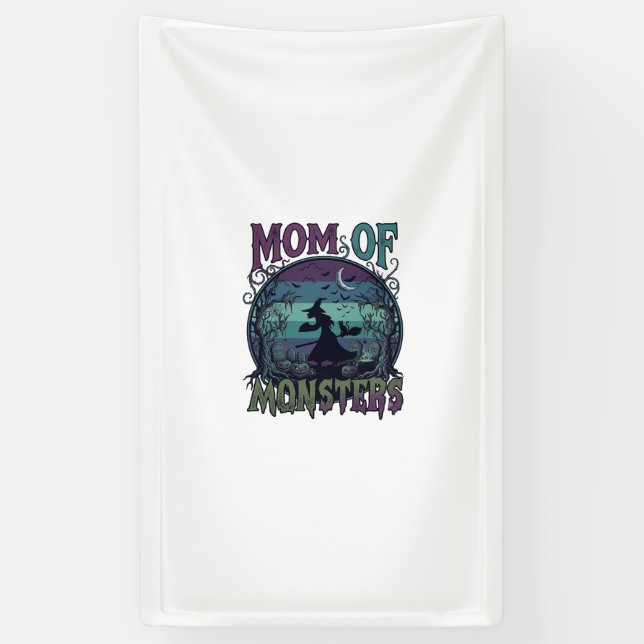 Mum Monsters Halloween Witch Moon Pumpkins Graveya Banner (Vertical)