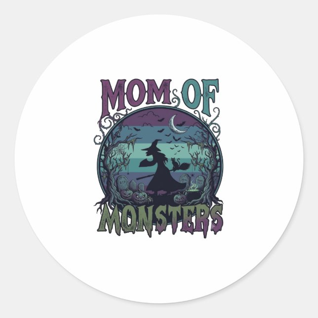 Mum Monsters Halloween Witch Moon Pumpkins Graveya Classic Round Sticker (Front)