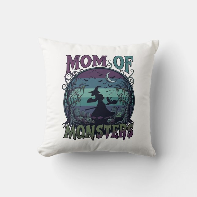 Mum Monsters Halloween Witch Moon Pumpkins Graveya Cushion (Front)