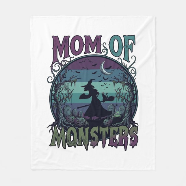 Mum Monsters Halloween Witch Moon Pumpkins Graveya Fleece Blanket (Front)