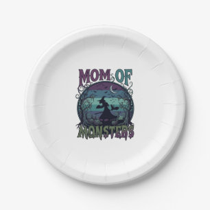 Mum Monsters Halloween Witch Moon Pumpkins Graveya Paper Plate