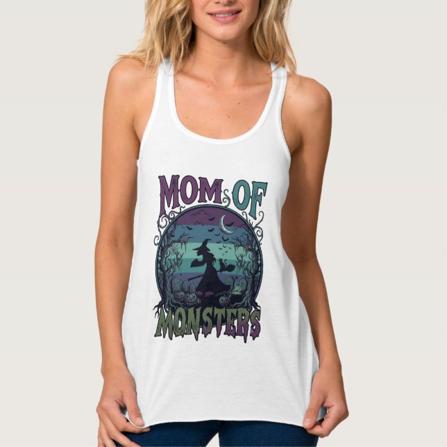 Mum Monsters Halloween Witch Moon Pumpkins Graveya Singlet (Front)
