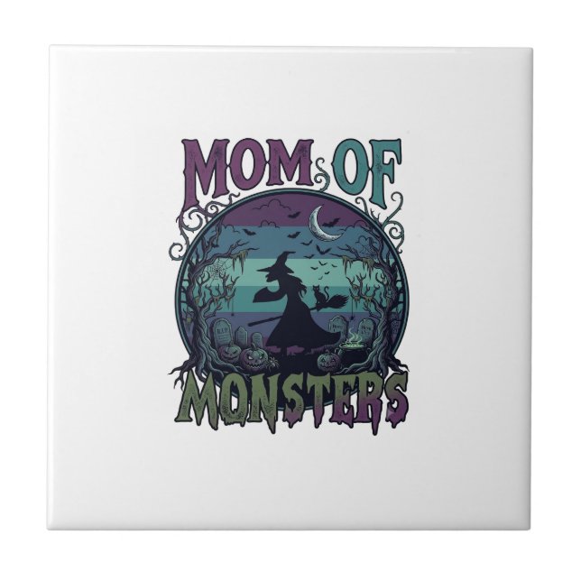 Mum Monsters Halloween Witch Moon Pumpkins Graveya Tile (Front)