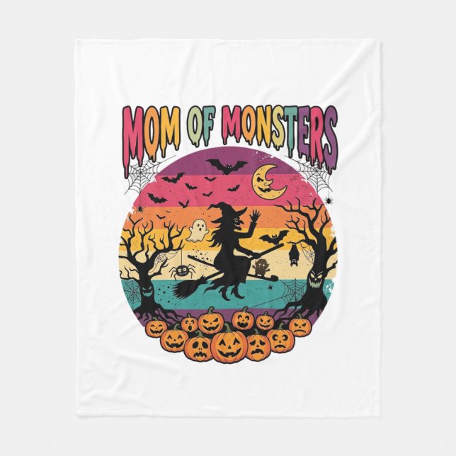 Mum Monsters Halloween Witch Pumpkins Bats_1 Fleece Blanket (Front)