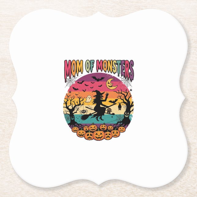 Mum Monsters Halloween Witch Pumpkins Bats_1 Paper Coaster (Front)