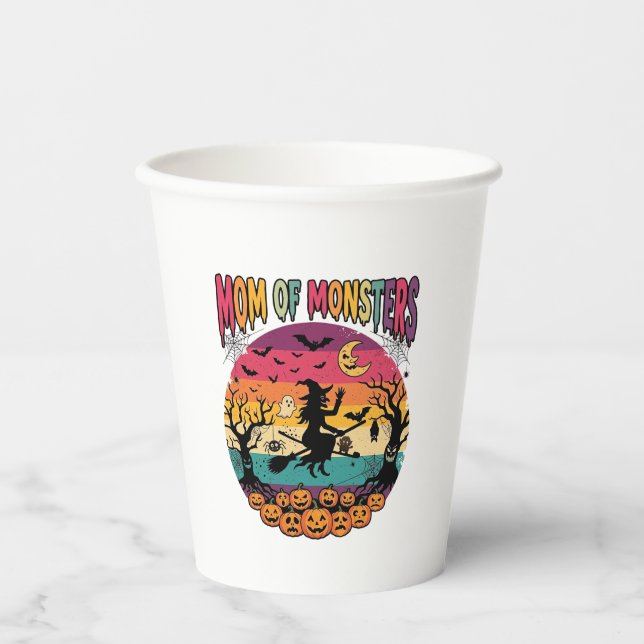 Mum Monsters Halloween Witch Pumpkins Bats_1 Paper Cups (Front)