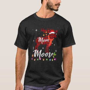 Mum Moose Matching Family Christmas Clothes Plaid  T-Shirt