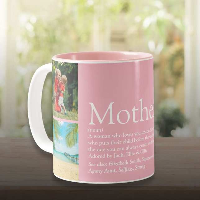 Mum Mother Definition 4 Photo Collage Pink Two-Tone Coffee Mug (Mom Mother Definition 4 Photo Collage Pink Two-Tone Coffee Mug)