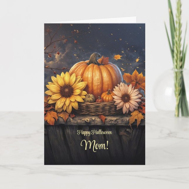 Mum Mother Happy Halloween with Pretty Flowers  Card (Front)