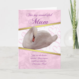 Mum Mother's Day Card With Swan - Pink