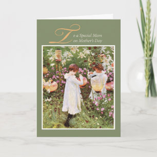 Mum, Mother's Day, Girls in Flower Garden, Vintage Card