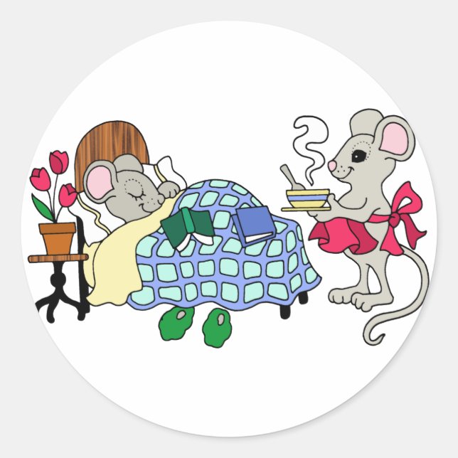 Mum Mouse Caring for Sick Child Classic Round Sticker (Front)