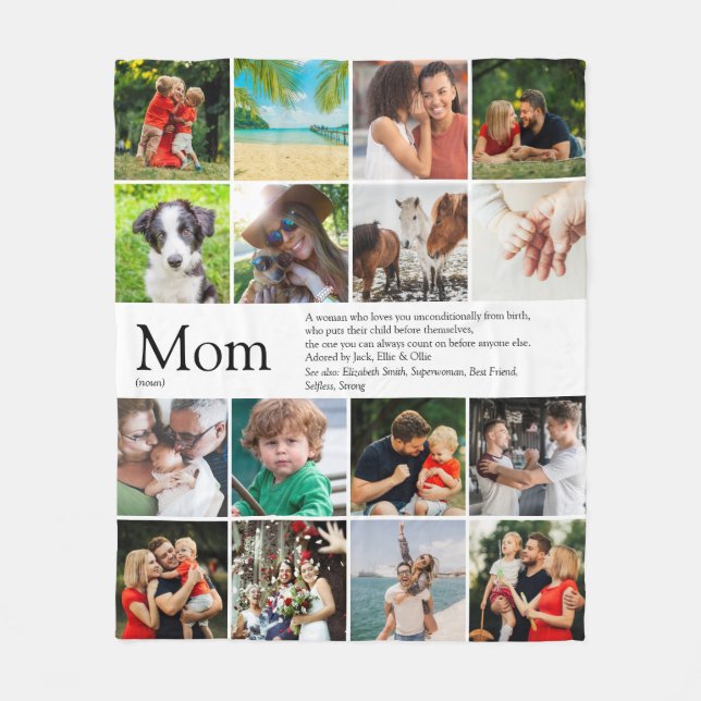 Mum, Mum, Mama Definition 16 Photo Collage Fleece Blanket (Front)