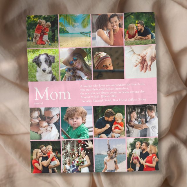 Mum Mum Mama Definition 16 Photo Collage Pink Fleece Blanket (Mom Mum Mama Definition 16 Photo Collage Pink Fleece Blanket)