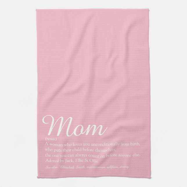 Mum, Mum, Mother Definition Script Pink Tea Towel (Vertical)