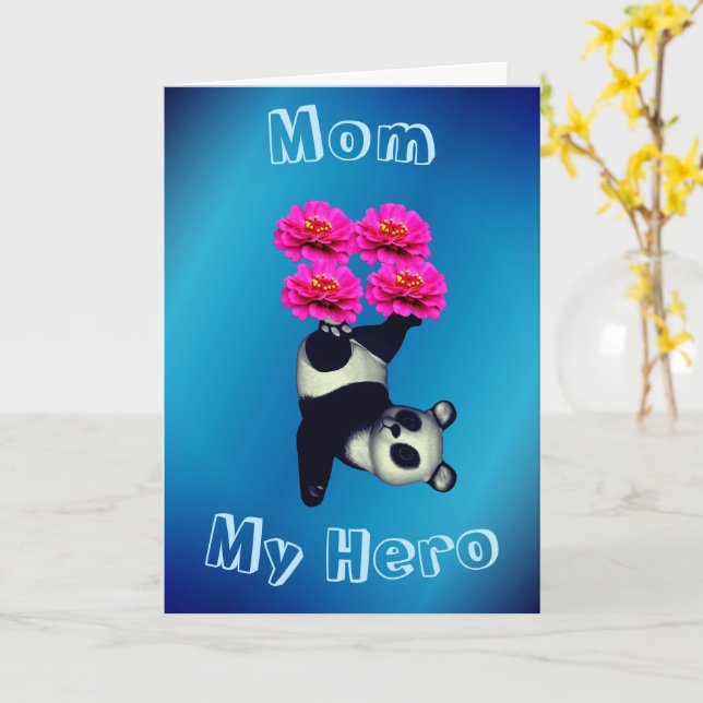Mum My Hero Juggling Panda Birthday Card (Yellow Flower)