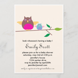 Mum n Baby owl - Cream baby shower invites