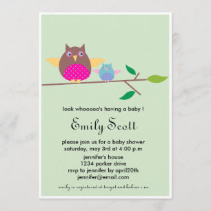 Mum n Baby owl - Green baby shower invites