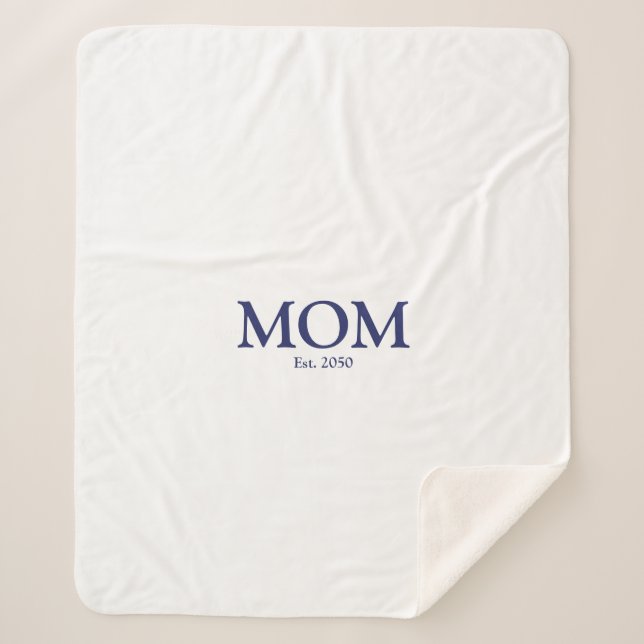 Mum navy blue white custom established date cute sherpa blanket (Front)