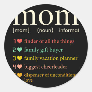 Mum Noun Definition Funny Mama Mothers Day  Classic Round Sticker