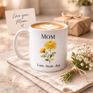 Mum November Birth Flower with Kids Names Coffee Mug