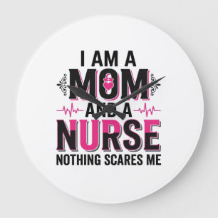 Mum Nurse Nothing Scares Me Vintage Engraving Desi Large Clock