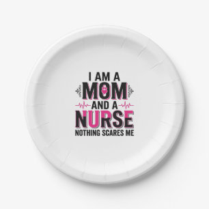 Mum Nurse Nothing Scares Me Vintage Engraving Desi Paper Plate