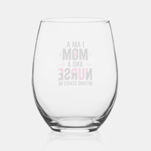 Mum Nurse Nothing Scares Me Vintage Engraving Desi Stemless Wine Glass