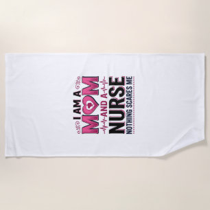 Mum Nurse Nothing Scares Me Vintage Engraving Shir Beach Towel