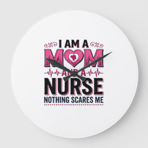 Mum Nurse Nothing Scares Me Vintage Engraving Shir Large Clock