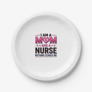 Mum Nurse Nothing Scares Me Vintage Engraving Shir Paper Plate