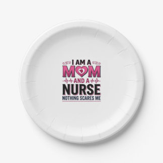 Mum Nurse Nothing Scares Me Vintage Engraving Shir Paper Plate