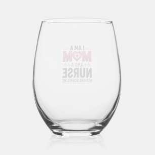Mum Nurse Nothing Scares Me Vintage Engraving Shir Stemless Wine Glass