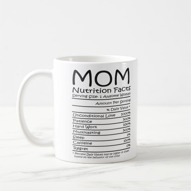 Mum Nutritional Facts Funny Mothers Day Coffee Mug (Left)