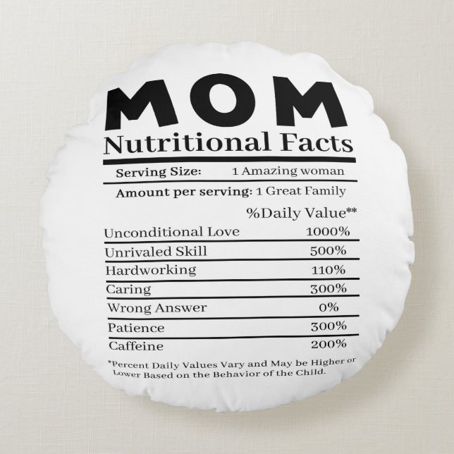 Mum Nutritional Facts Round Cushion (Front)
