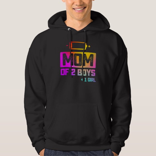 Mum Of 2 Boys 1 Girl Low Battery Hoodie (Front)