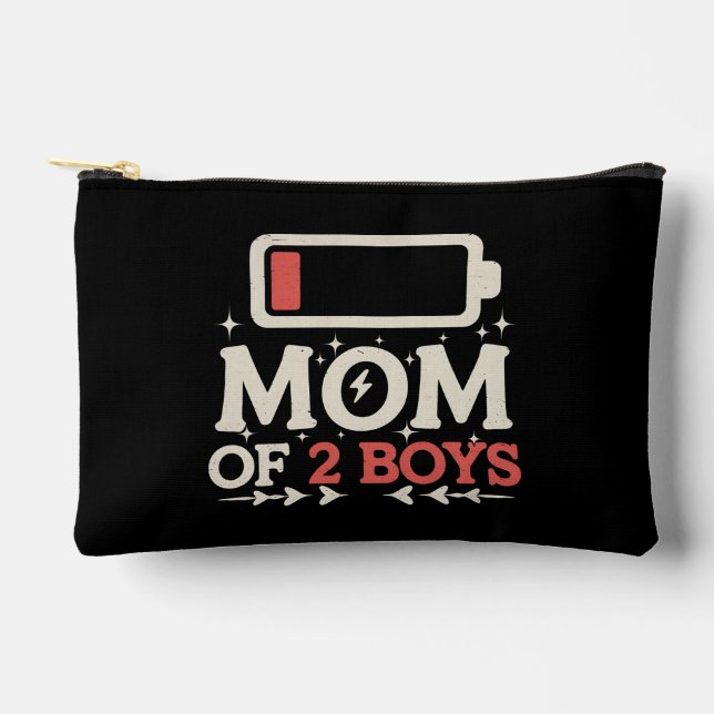 Mum Of 2 Boys Low Battery Funny Mother's Day Accessory Pouch (Front)