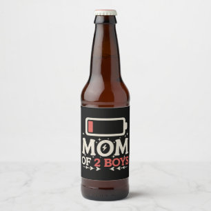 Mum Of 2 Boys Low Battery Funny Mother's Day Beer Bottle Label