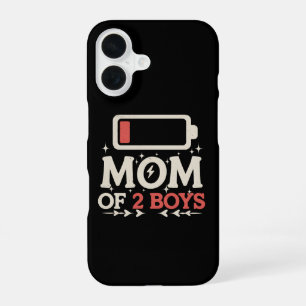 Mum Of 2 Boys Low Battery Funny Mother's Day iPhone 16 Case